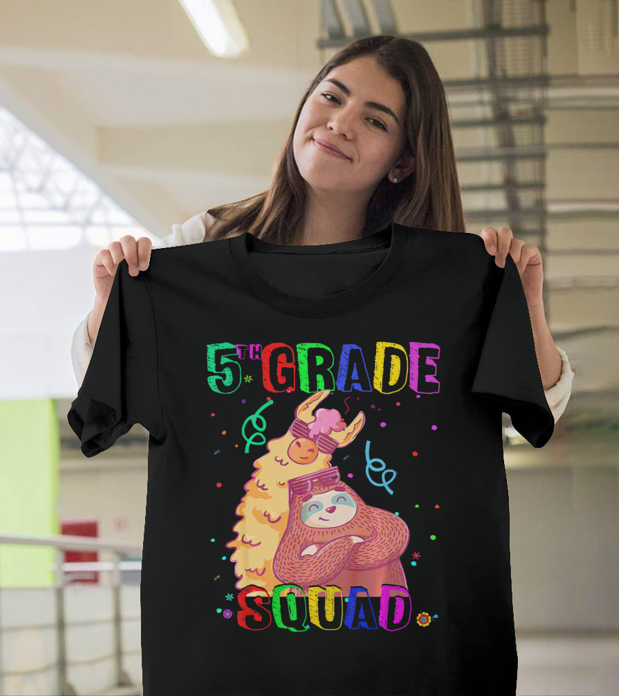 5th Grade Squad Llama Sloth Teacher T-Shirt