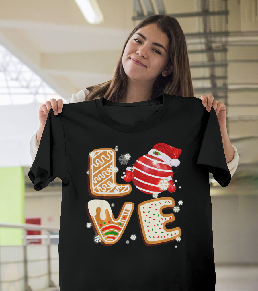 Love Merry Christmas Teacher Cookie Ornament Snowflakes T-Shirt