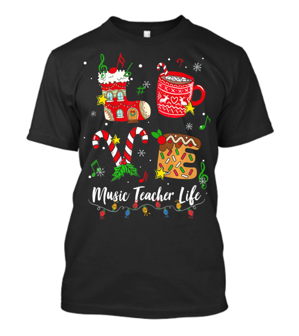 Music Teacher Life Christmas Holiday Festive Elements T-Shirt