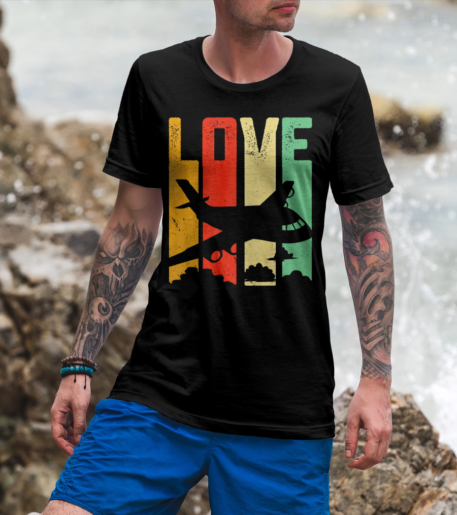 Love Airplane Cool Pilot Flying Vintage T-Shirt