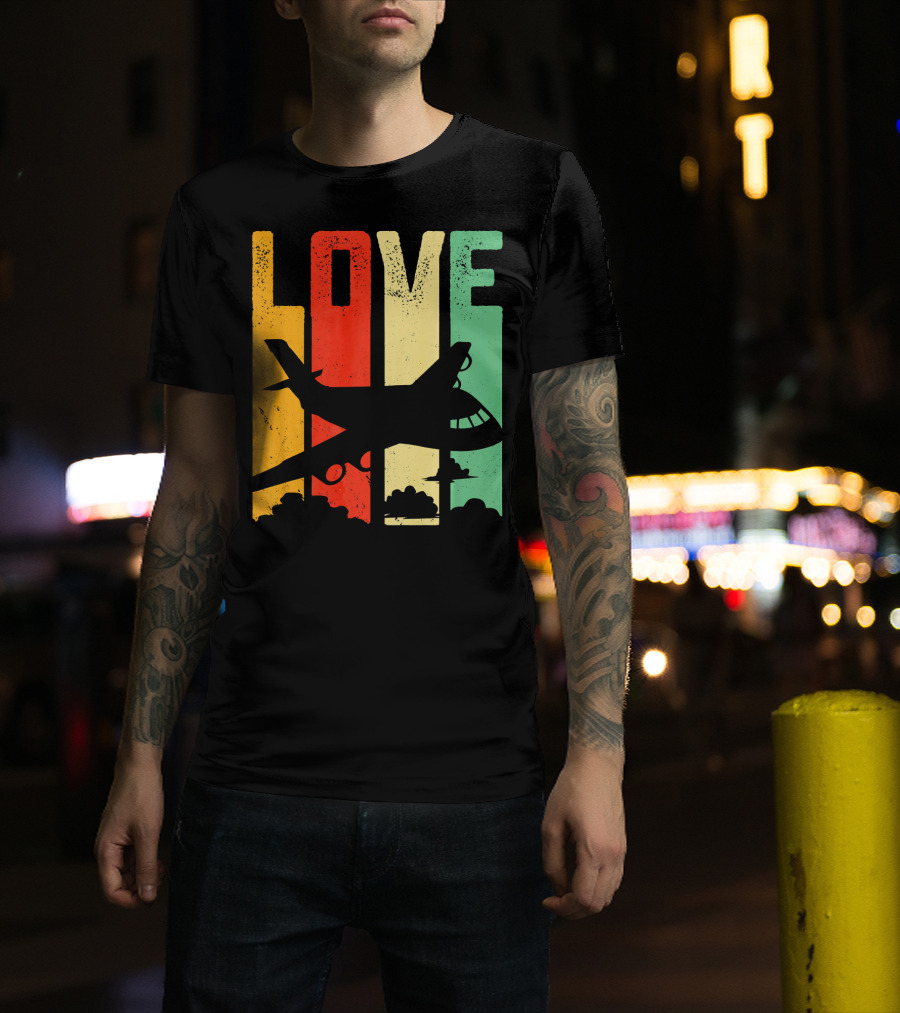 Love Airplane Cool Pilot Flying Vintage T-Shirt