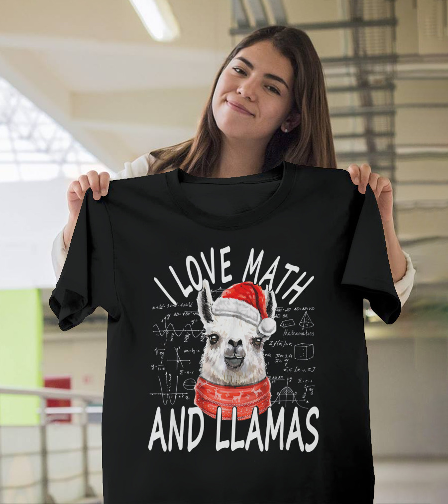 I Love Math And Llamas Santa Hat Equations Mathematics T-Shirt
