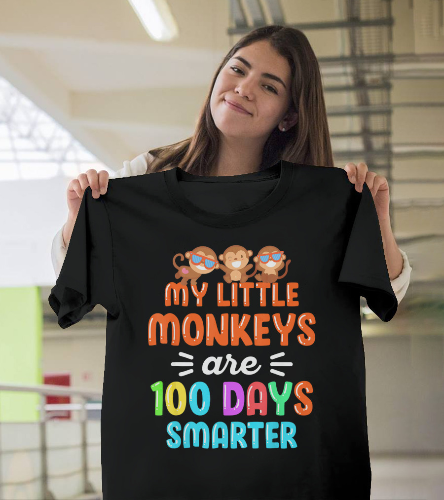 Colorful My Little Monkeys Are 100 Days Smarter with Cute Sunglasses T-Shirt