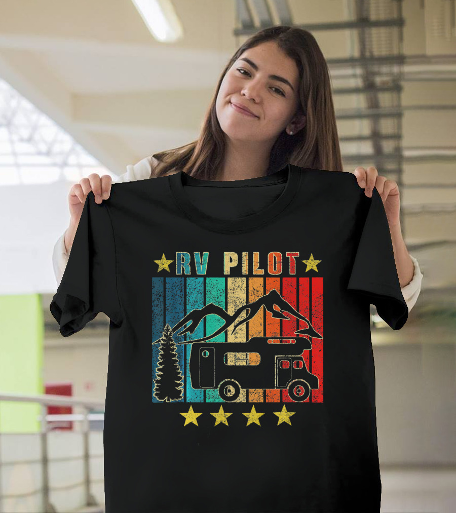 RV Pilot Camping Vintage Motorhome with Mountains and Stars T-Shirt
