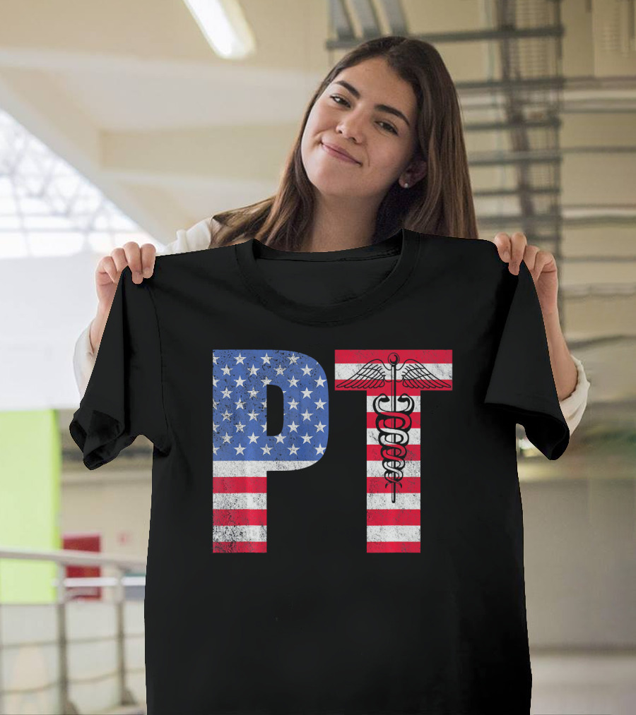 Physical Therapist PT American Flag Caduceus Mont T-Shirt