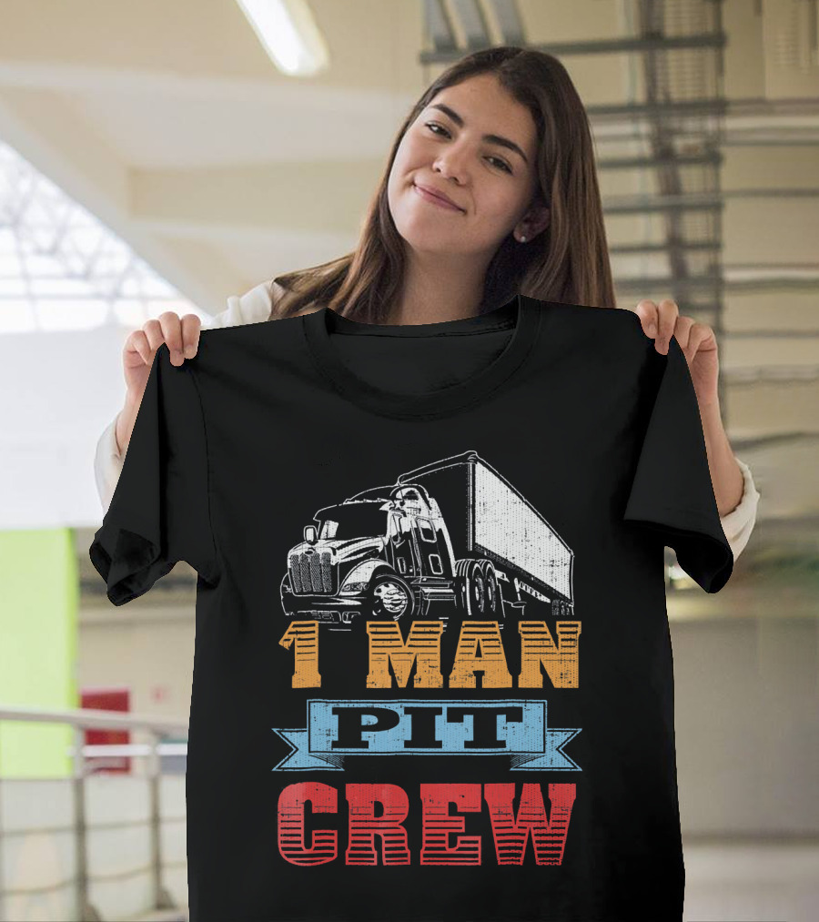 1 Man Pit Crew Truck Drawing T-Shirt