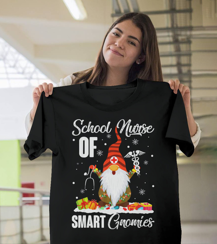 School Nurse Of Smart Gnomies Funny Christmas Gnome Medic Gifts T-Shirt