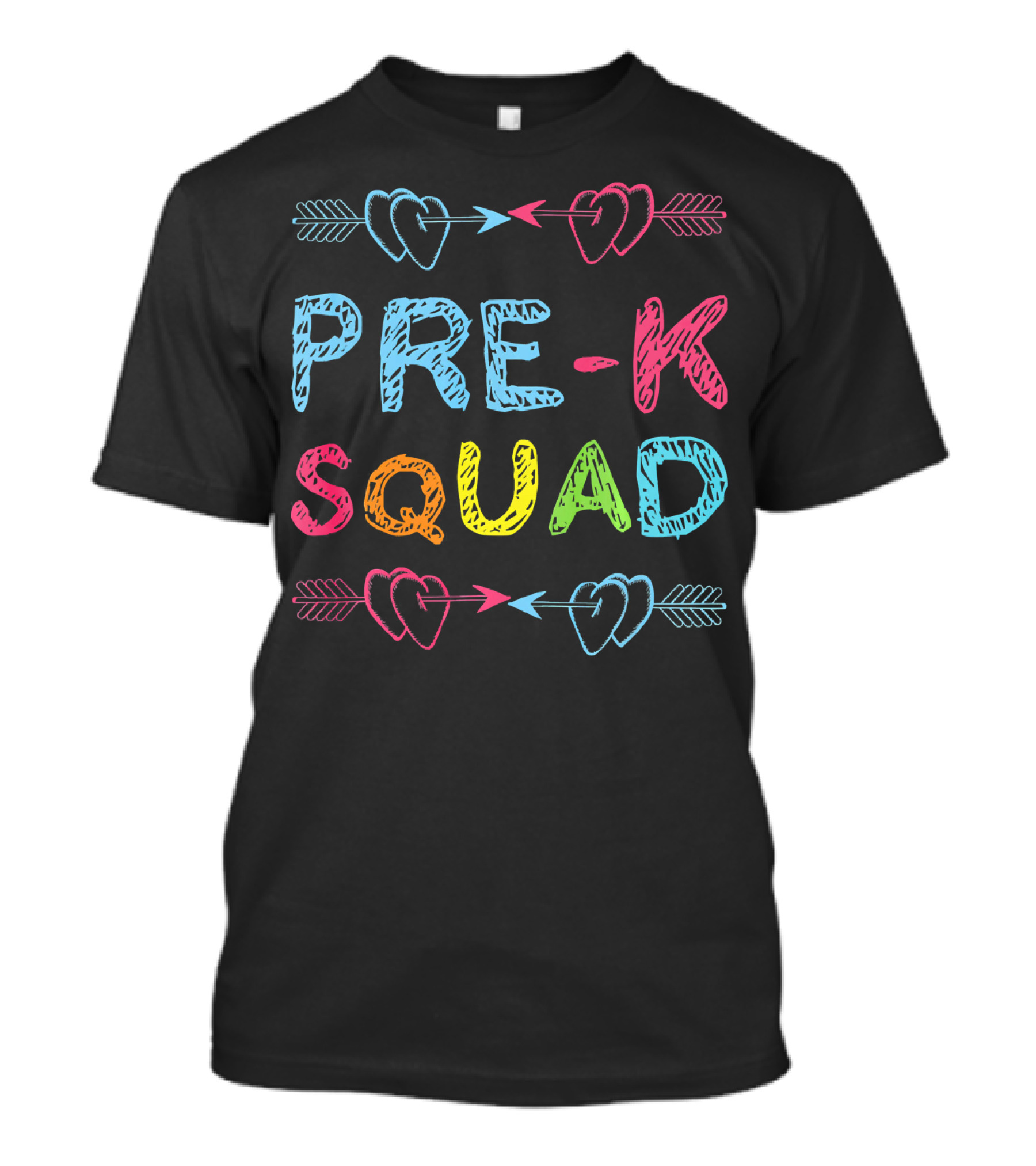 Pre K Squad Colorful Heart Arrows Preschool Teacher Back T-Shirt