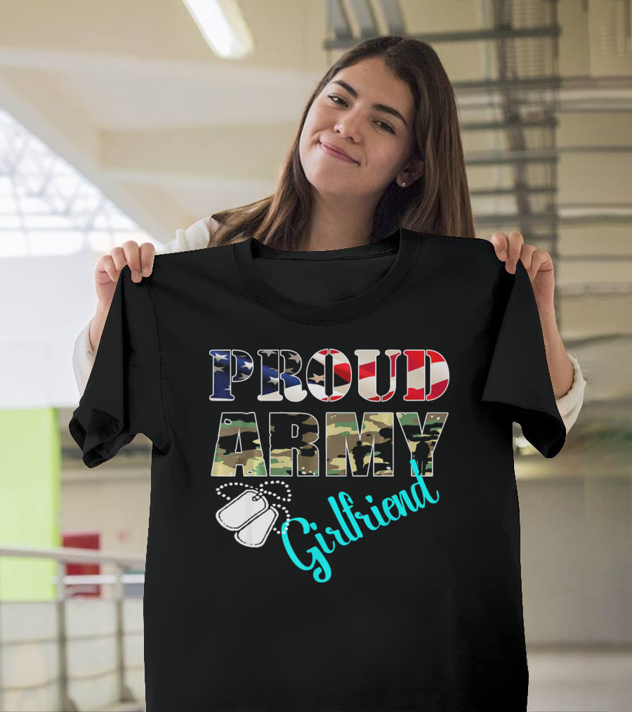 Proud Army Girlfriend American Flag Dog Tags T-Shirt