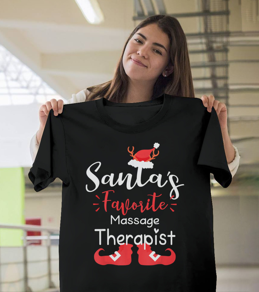 Santa's Favorite Massage Therapist Christmas Elf Shoes T-Shirt