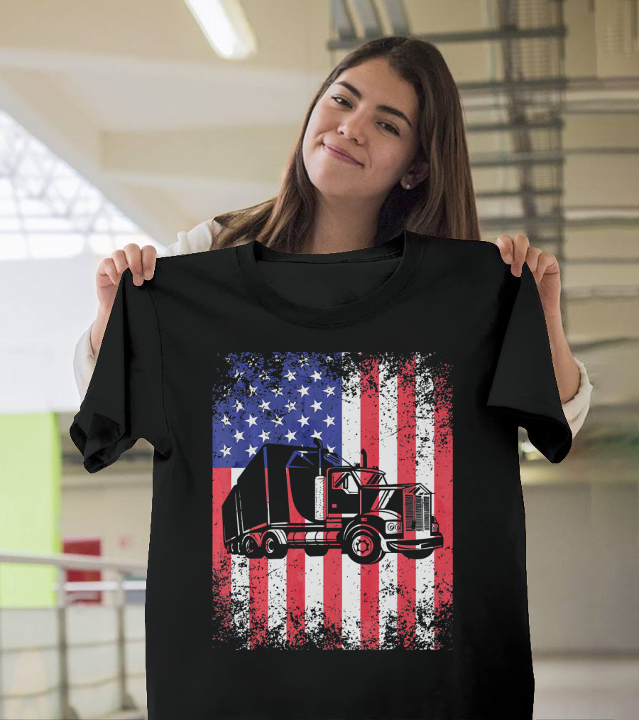 USA Flag Trucker Dad Patriotic America Truck T-Shirt