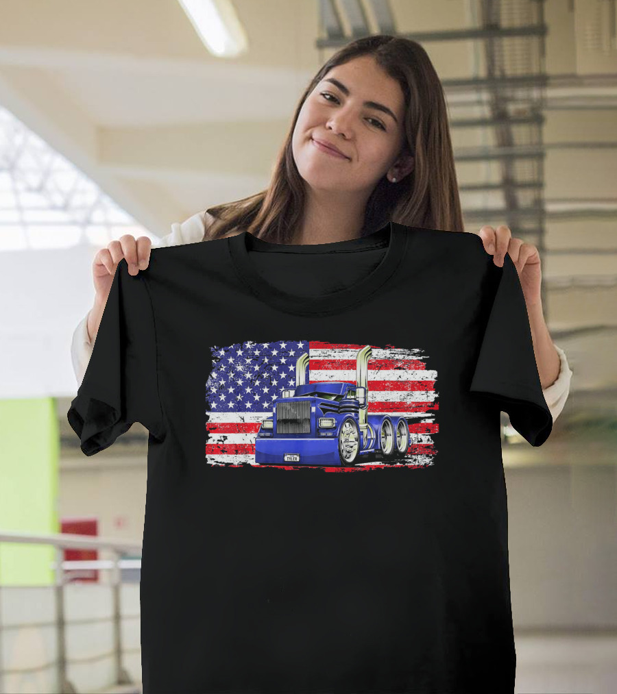 Trucker American Flag Big Rig Truck Driver Diesel Power T-Shirt