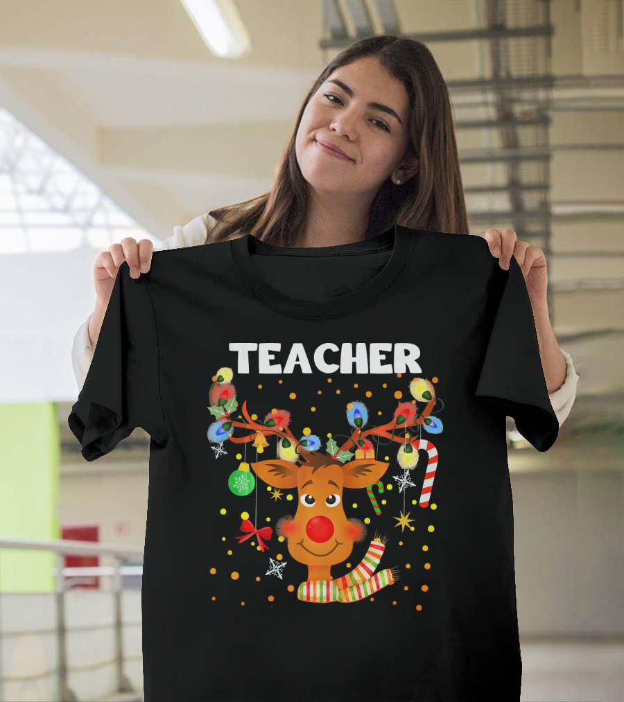 Teacher Reindeer Ugly Xmas Santa Christmas T-Shirt