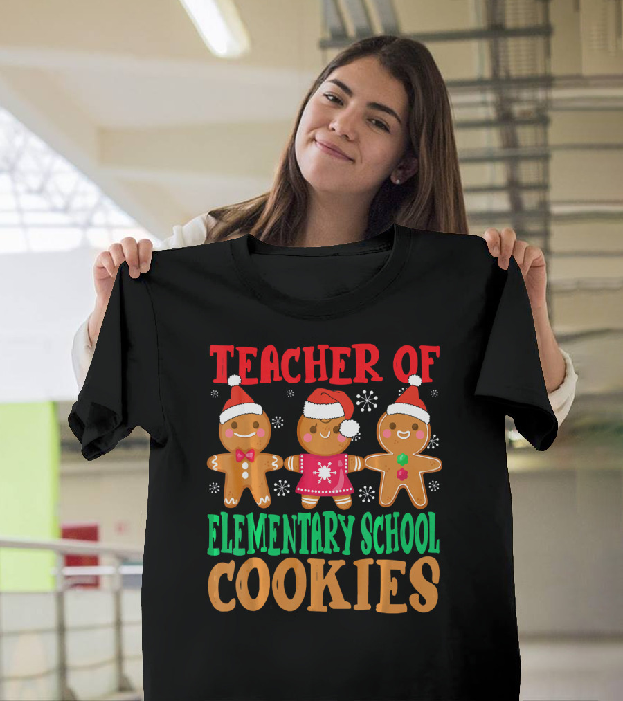 Teacher Of Elementary School Cookies Fun Christmas Gingerbread Snowflakes T-Shirt