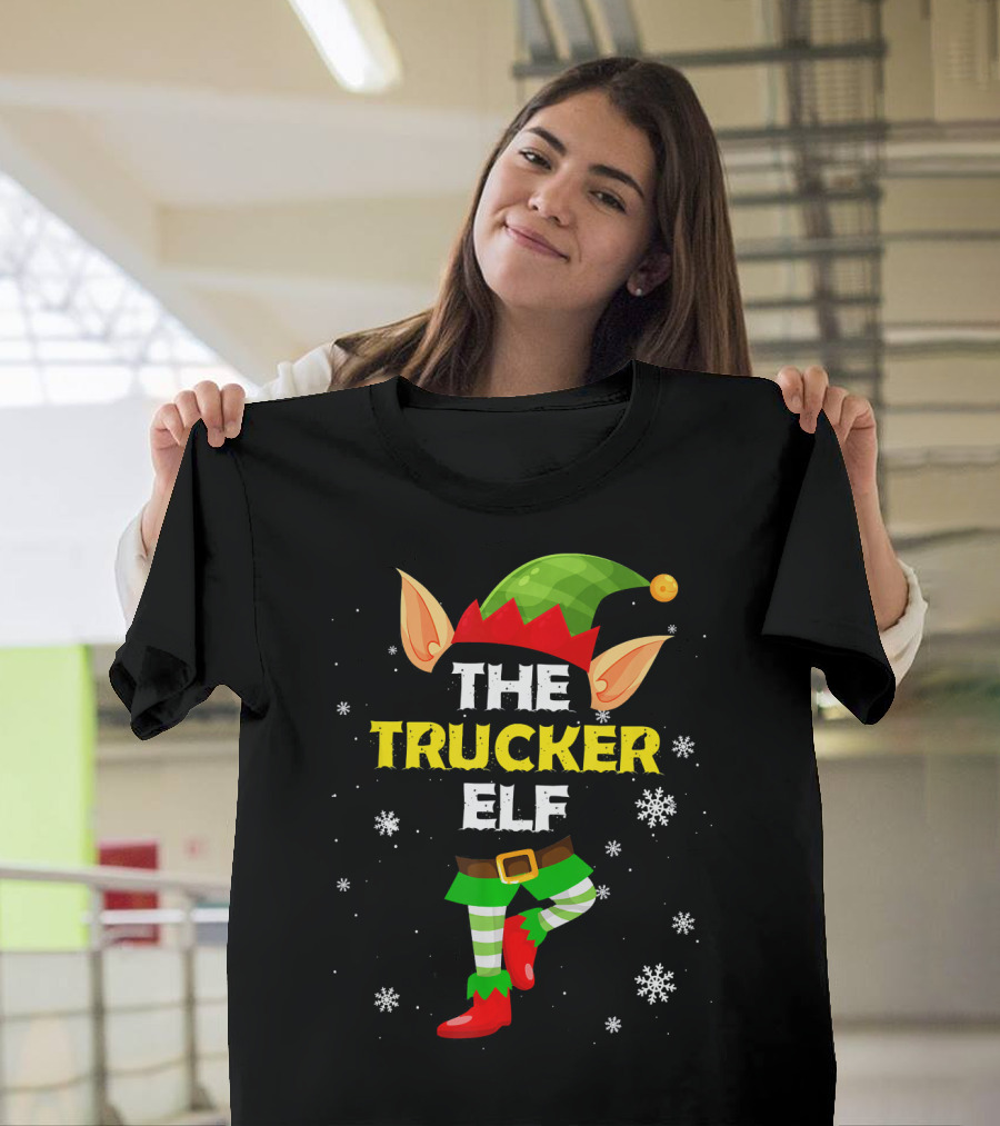 THE TRUCKER ELF Snowflakes and Hat T-Shirt
