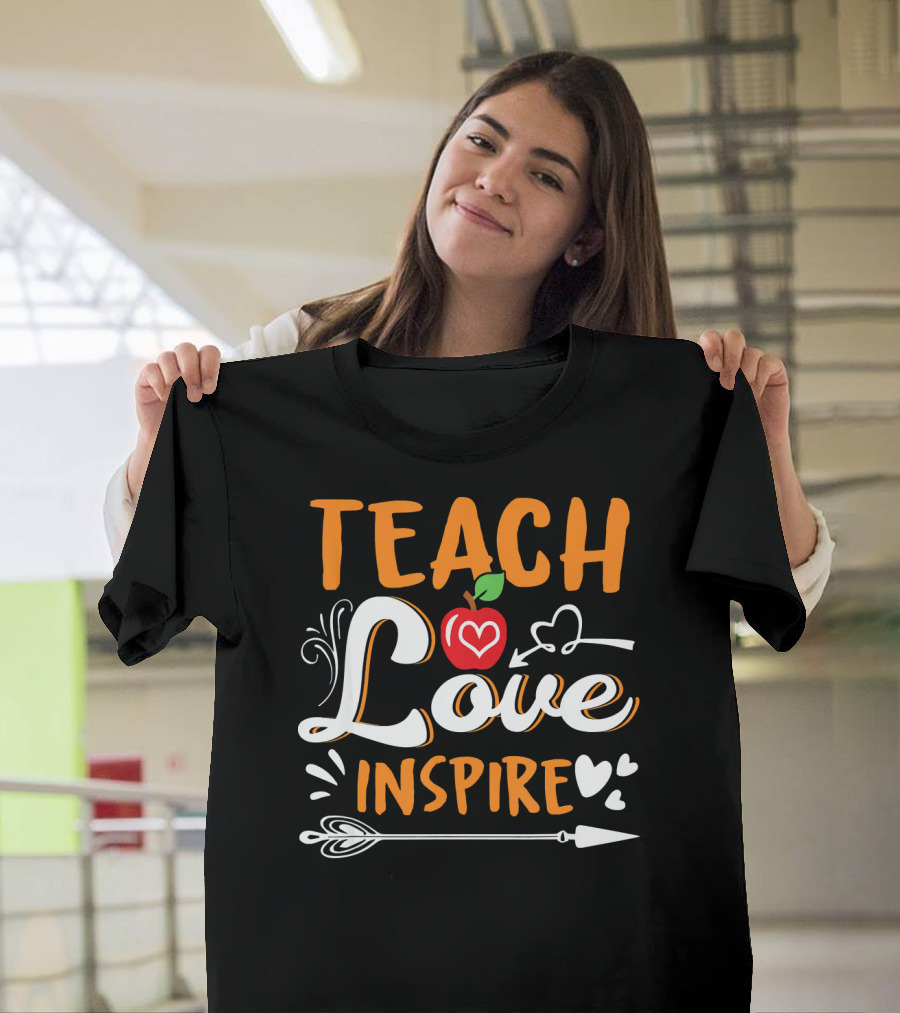 Teach Love Inspire Teacher Apple Hearts Arrow T-Shirt