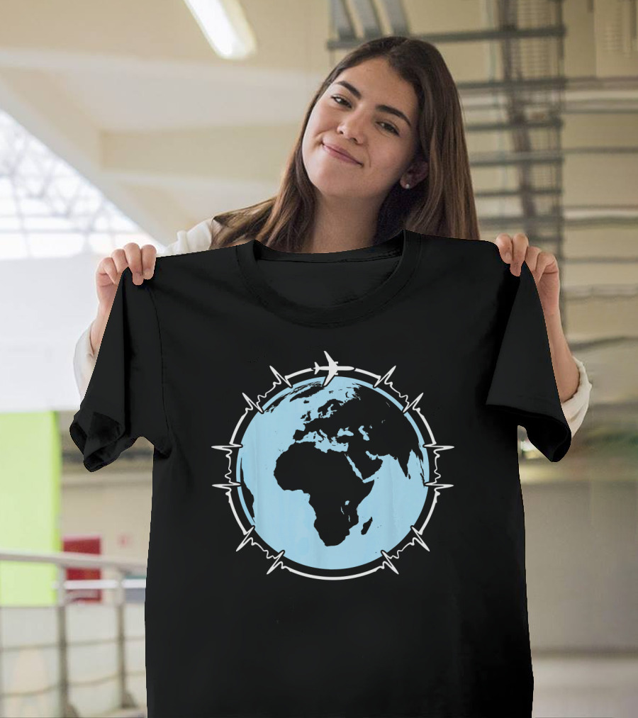 This Is How My Heart Beats Pilot Aviation Earth Airplane Globe T-Shirt