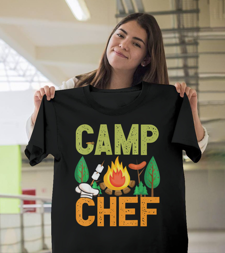Camp Chef Funny Camper Marshmallows Fire Grilling Sausage Cooking T-Shirt