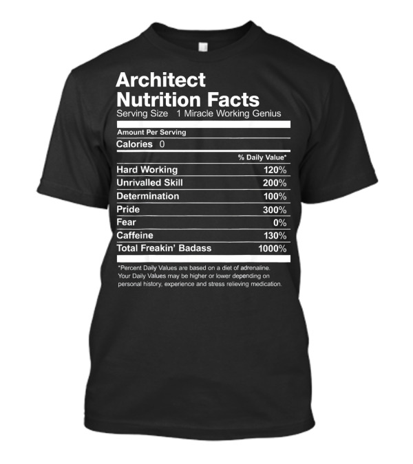 Architect Nutrition Facts Serving Miracle Working Genius T-Shirt