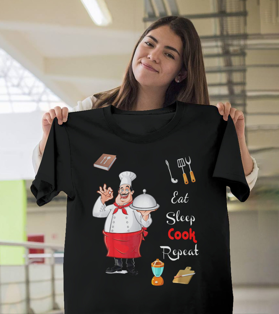 Eat Sleep Cook Repeat Funny Chef with Utensils and Mixer T-Shirt