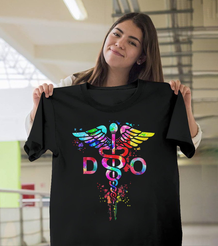 Funny Doctor of Osteopathic Medicine D.O Caduceus Rainbow T-Shirt