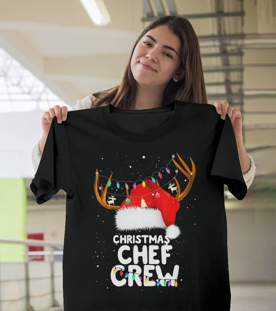 Christmas Chef Crew Santa Hat Reindeer Lights T-Shirt