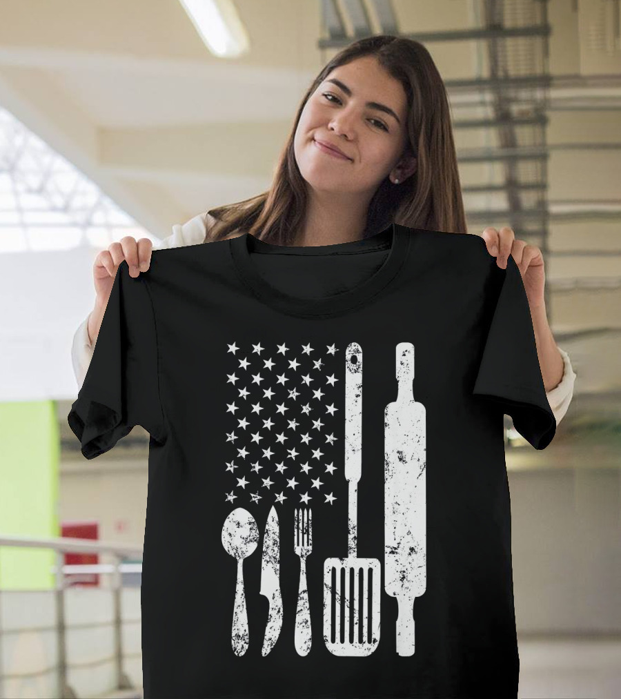 Patriotic Chef Christmas Utensil US Flag T-Shirt