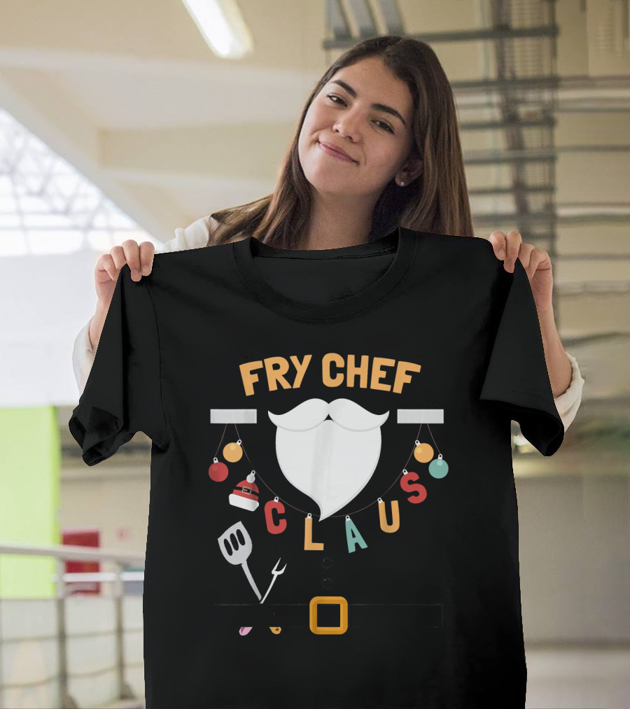 Fry Chef Claus Cooking Christmas Santa T-Shirt