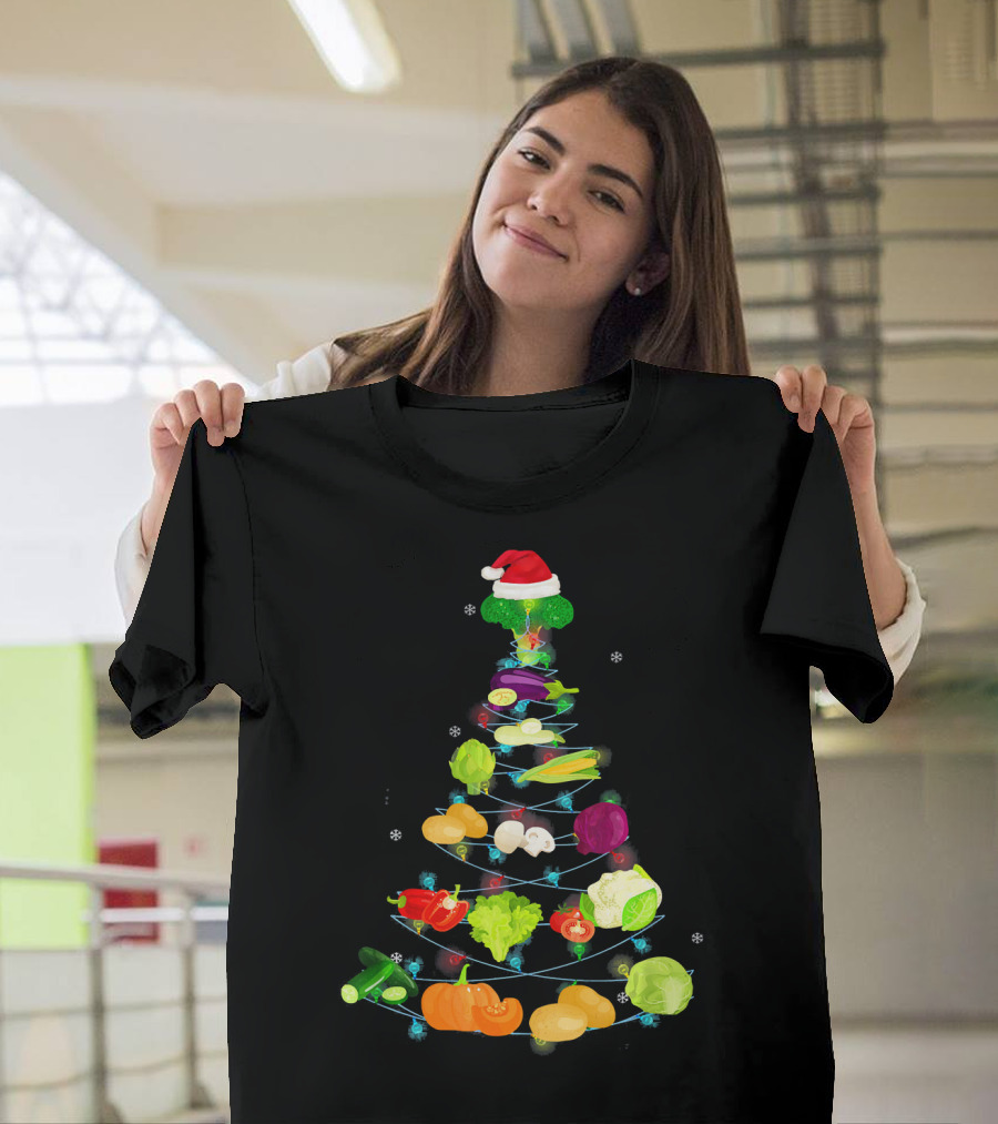 Funny Vegetable Christmas Tree with Santa Hat T-Shirt
