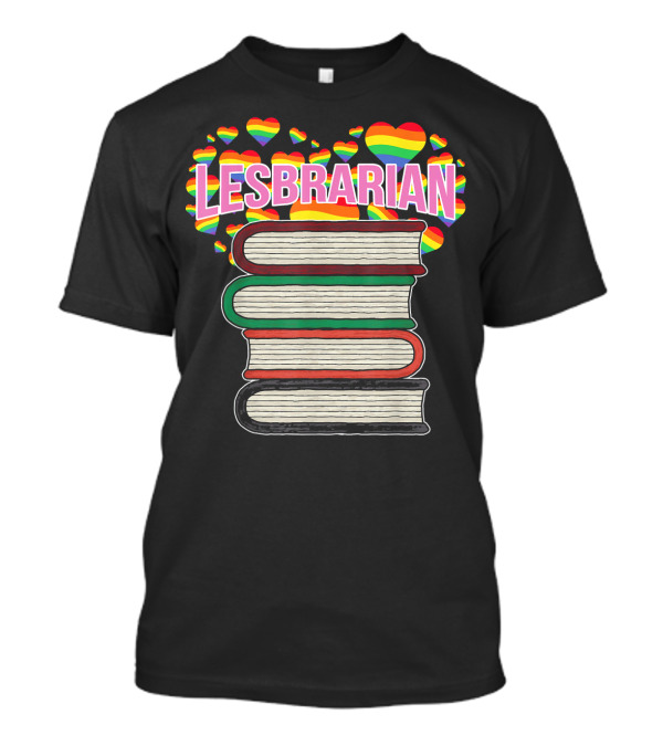 Lesbrarian Rainbow Heart Book Stack T-Shirt