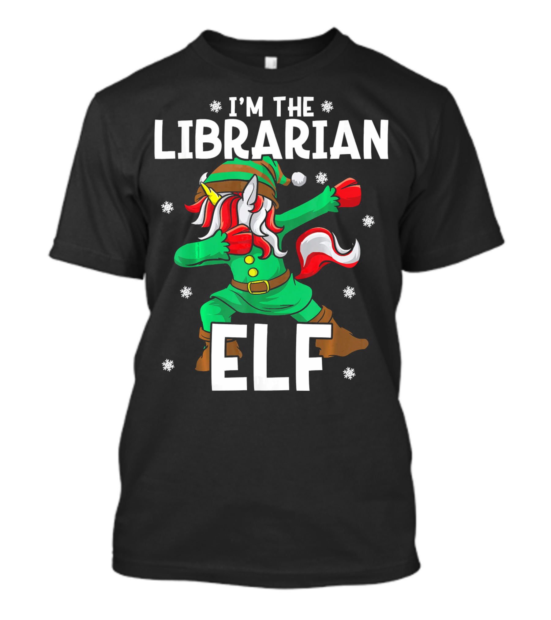 I'm The Librarian Elf With Green Suit And Festive Red And White Details T-Shirt