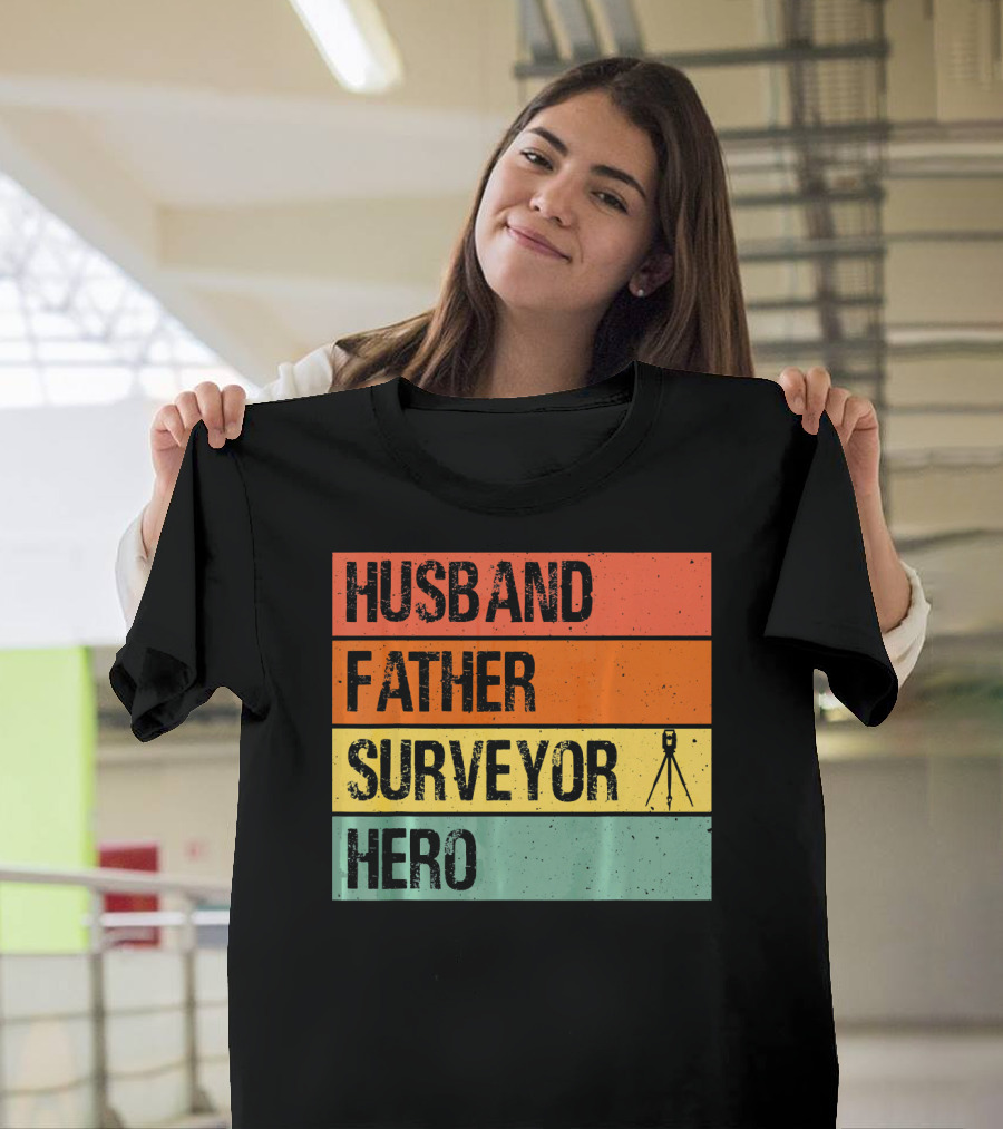 Husband Father Surveyor Hero Retro Stripes T-Shirt