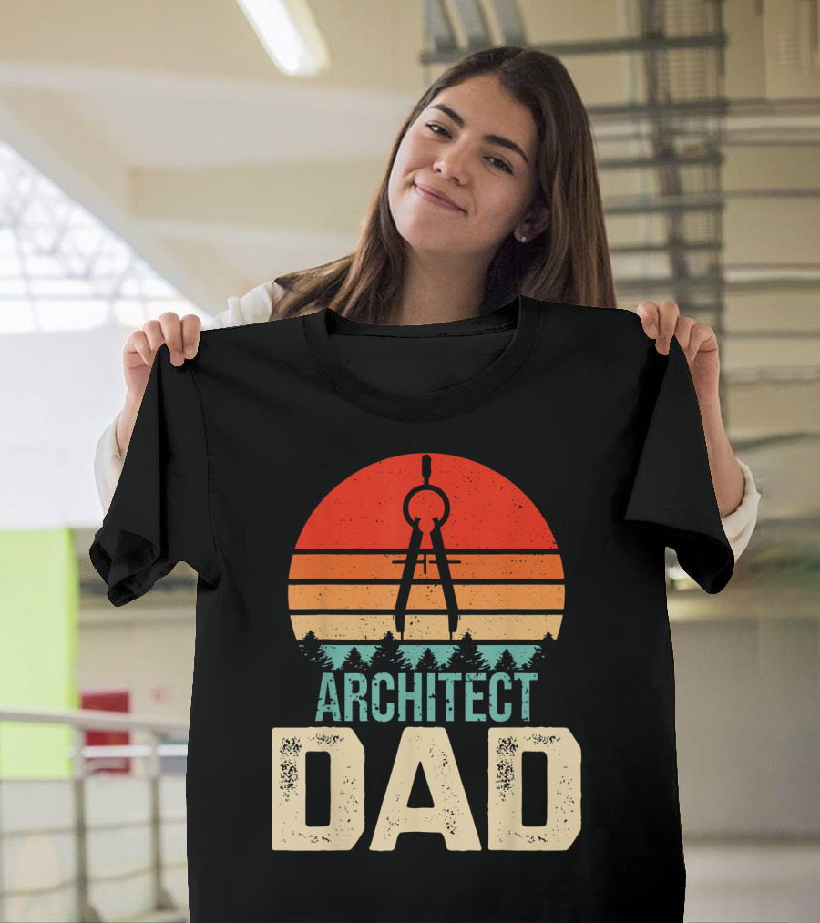 Architect Dad Vintage Sunset Compass T-Shirt