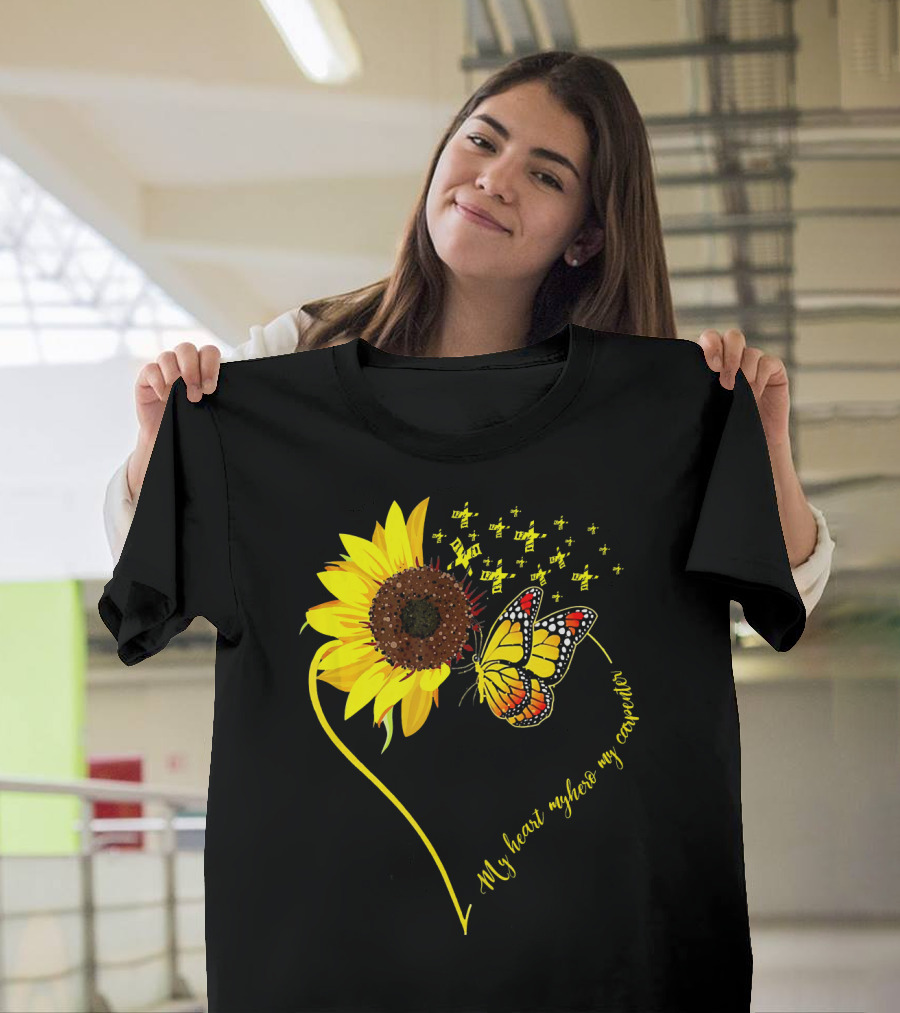 My Heart My Hero My Carpenter Sunflower Butterfly Heart T-Shirt