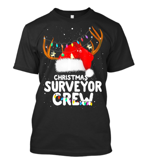 Christmas Surveyor Crew Santa Hat Reindeer Lights T-Shirt