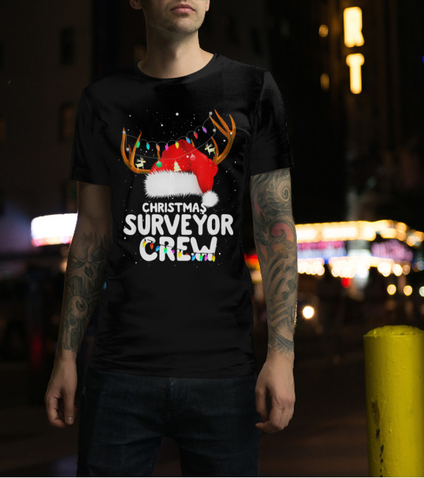 Christmas Surveyor Crew Santa Hat Reindeer Lights T-Shirt
