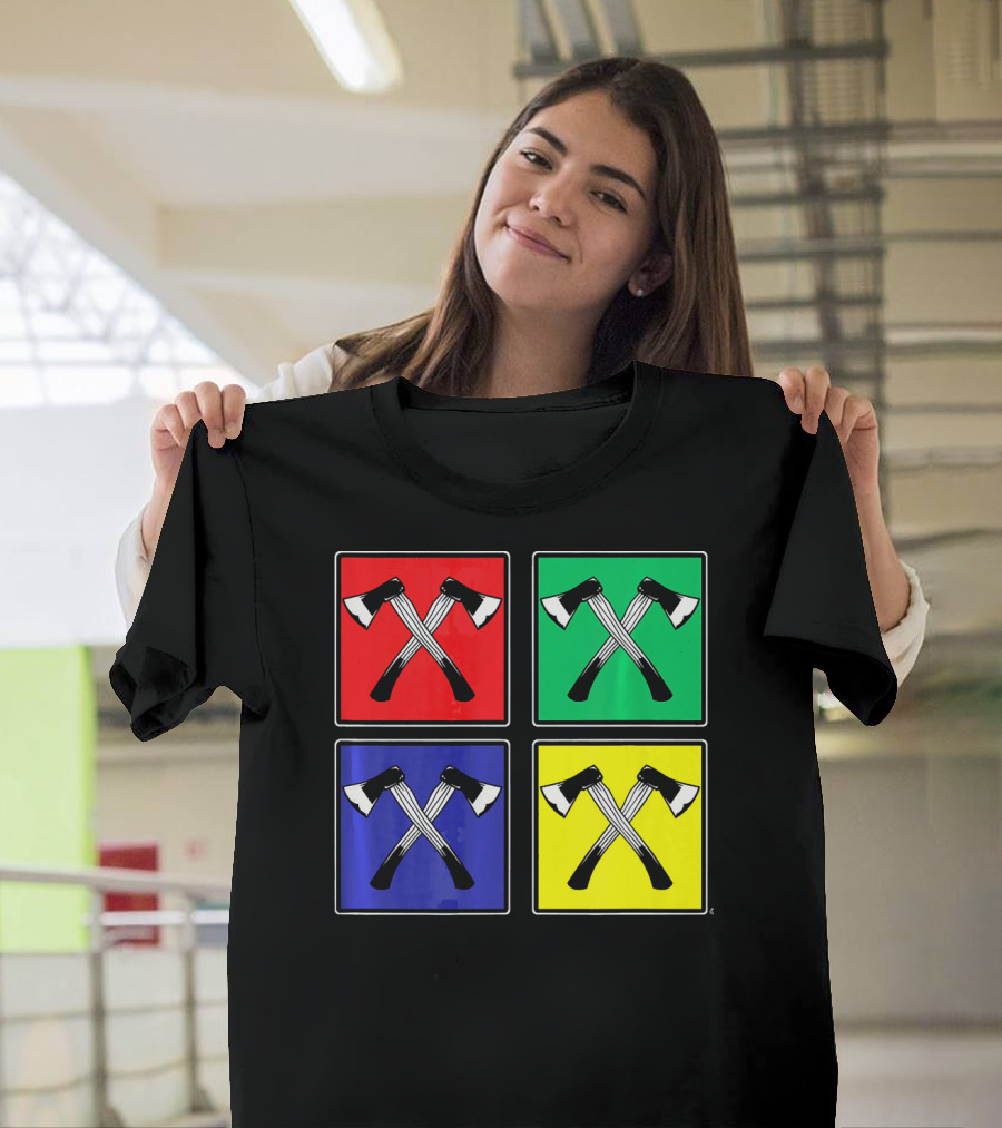 Retro Pop Art Lumberjack Axes Four Square Colors T-Shirt