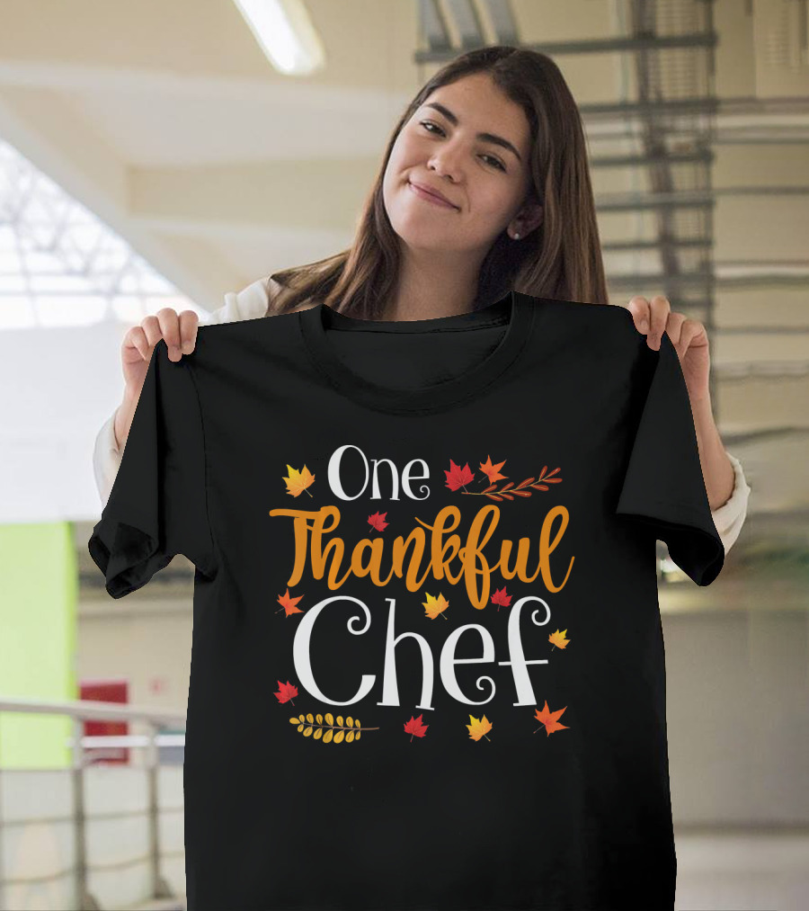 One Thankful Chef Funny Thanksgiving Autumn Leaves T-Shirt