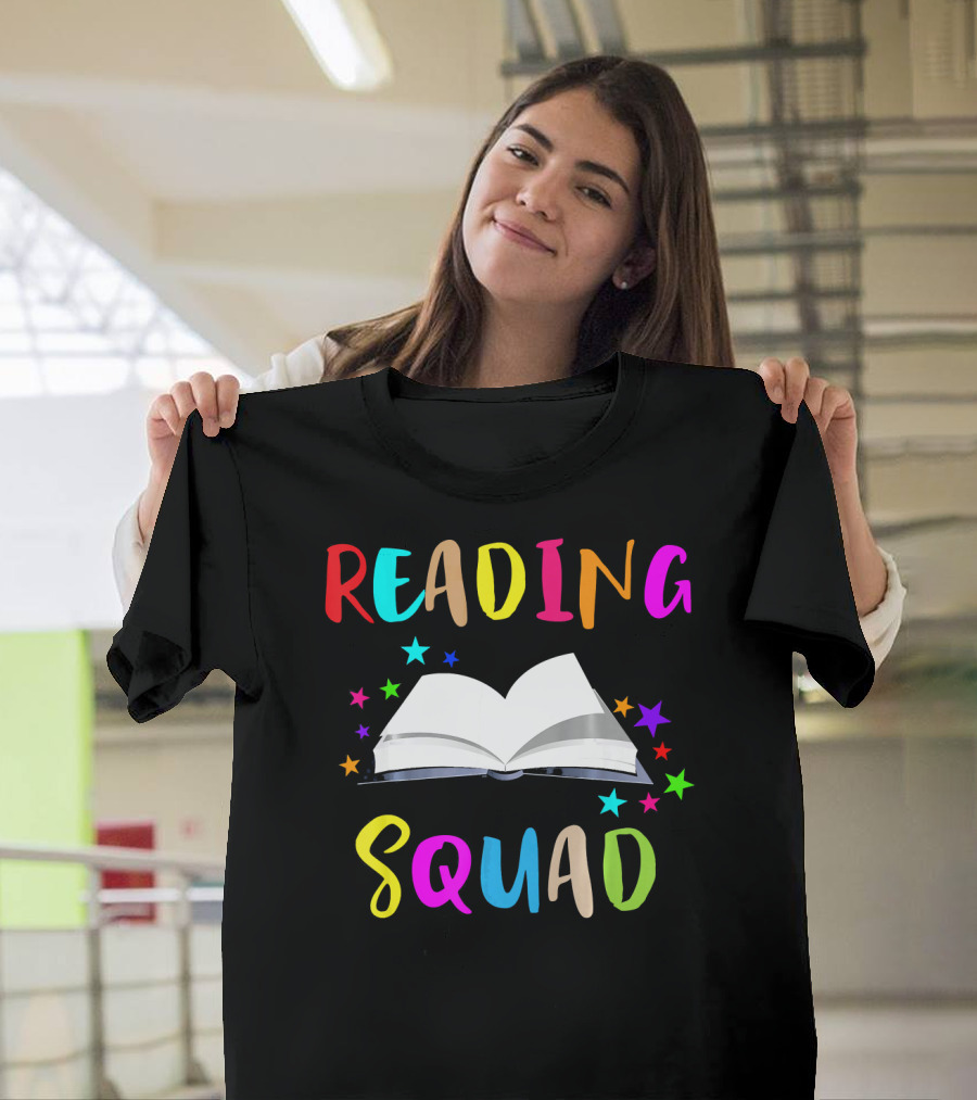 Reading Squad Librarian I Love Books Open Book and Stars T-Shirt