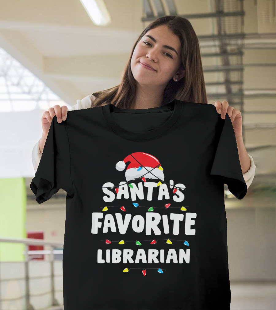 Santa's Favorite Librarian Christmas Lights T-Shirt