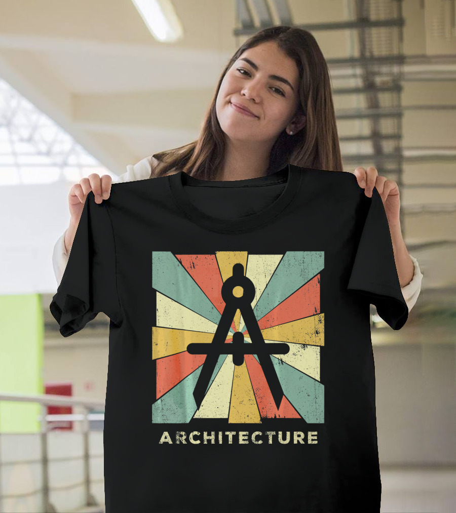 Vintage Architecture Compass with Retro Geometric Rays T-Shirt