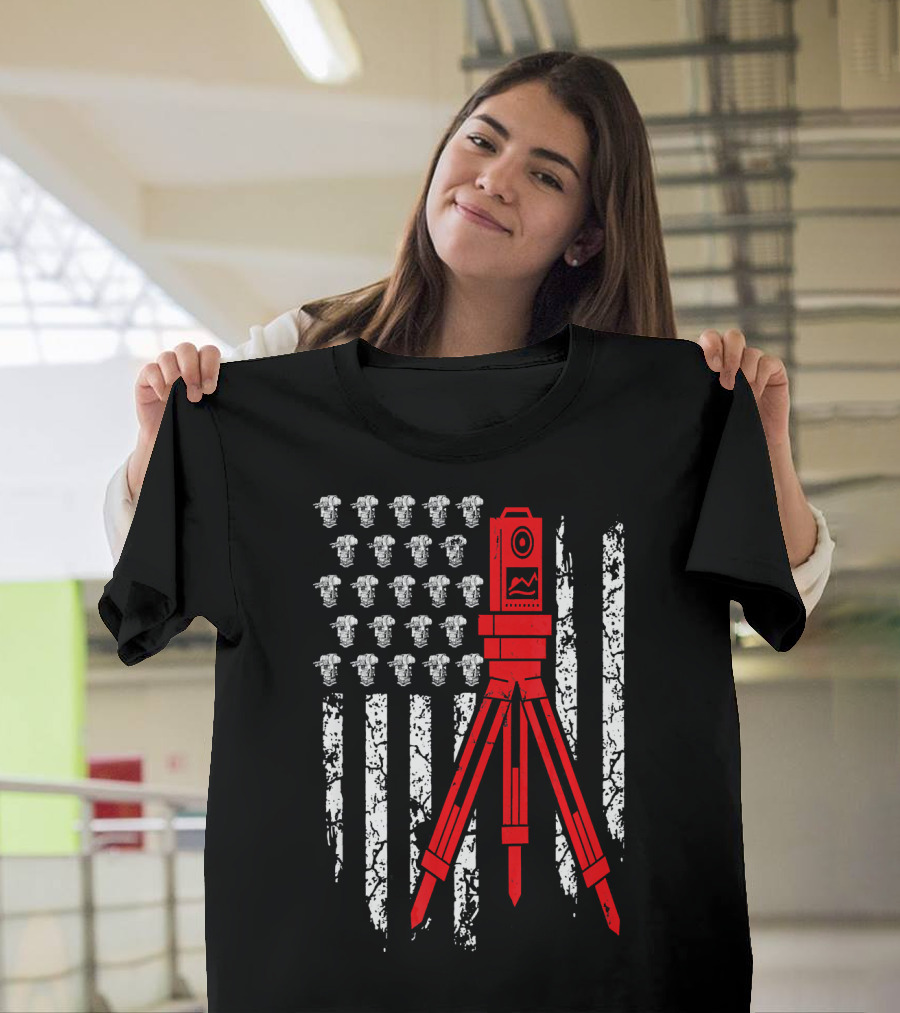 Surveyor Engineer USA Flag Instrument T-Shirt