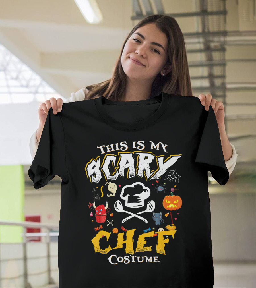 This Is My Scary Chef Costume Halloween Design with Chef Hat and Utensils T-Shirt