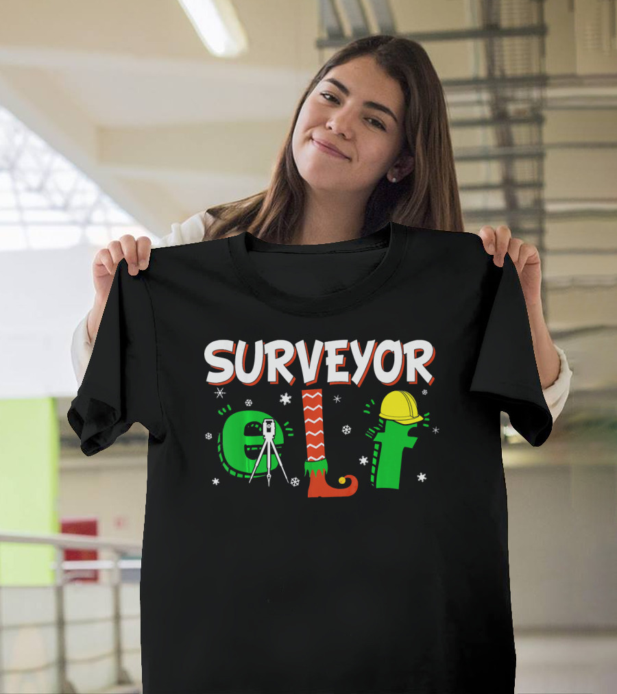 Surveyor Elf Christmas Matching Group Hard Hat and Tripod T-Shirt