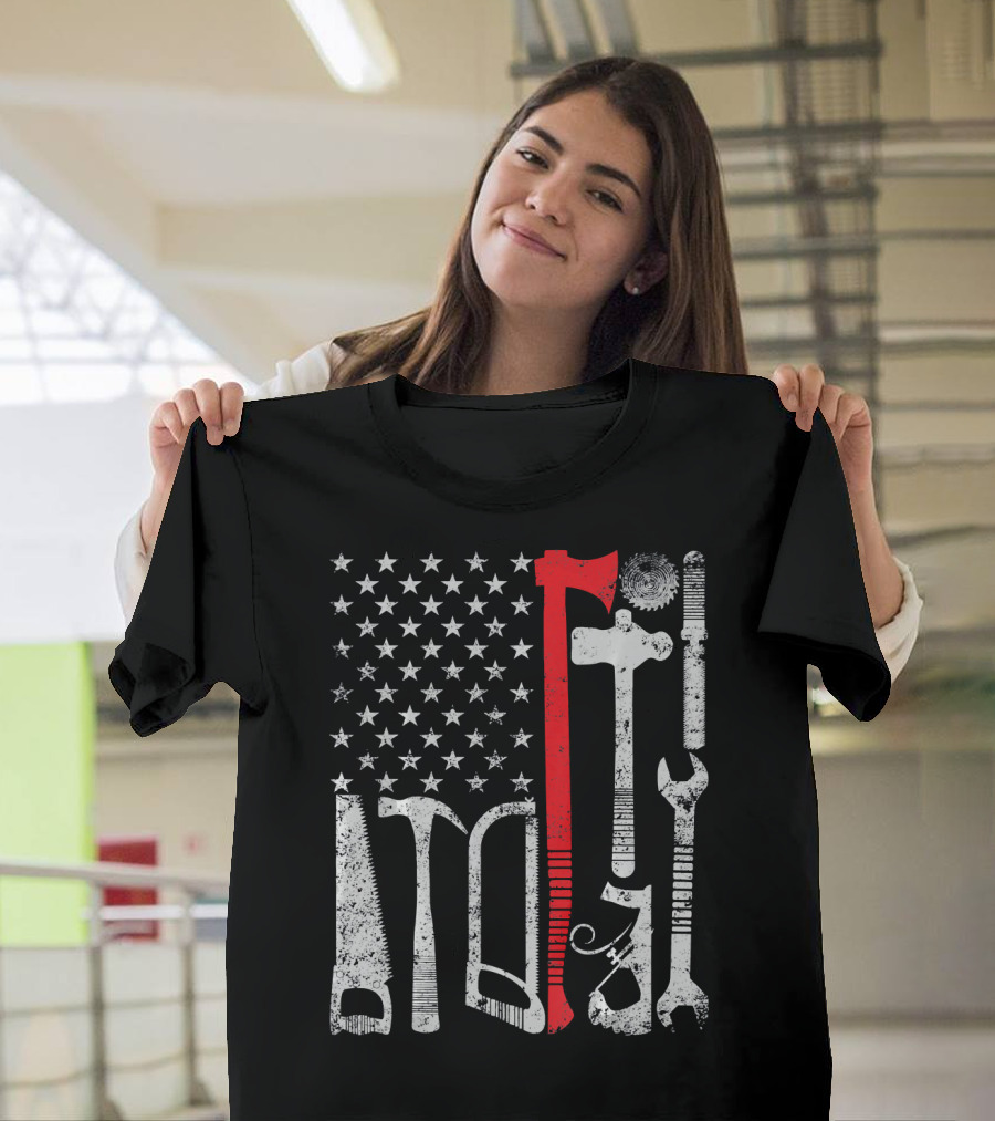 Woodworking Carpenter Vintage American Flag Tool T-Shirt