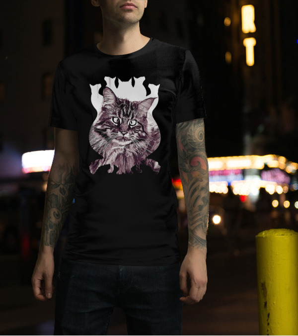 Maine Coon Cat Shape Vector Squinting T-Shirt