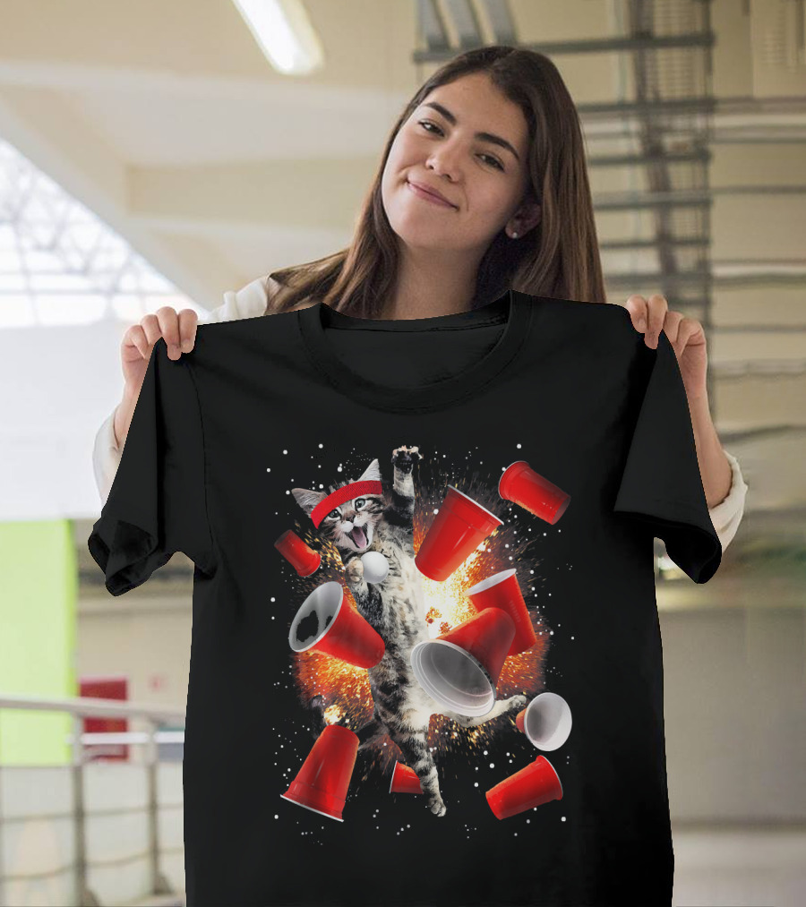 Cat Pong Party Cups Explosion T-Shirt