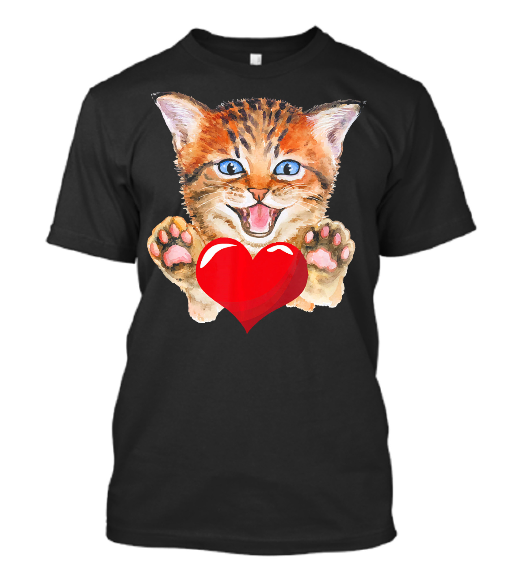 Funny Cute Cat Kitten Lover Colorful Heart Paws T-Shirt