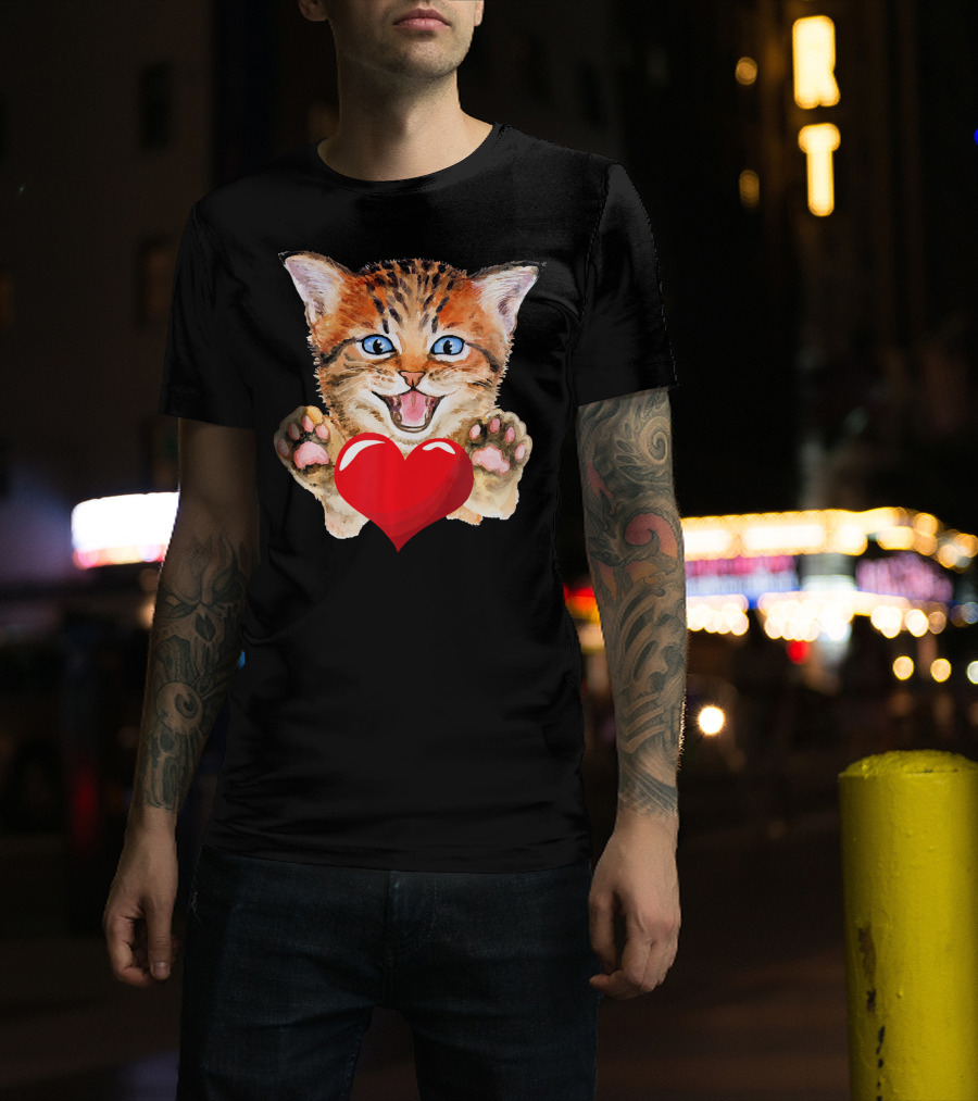 Funny Cute Cat Kitten Lover Colorful Heart Paws T-Shirt