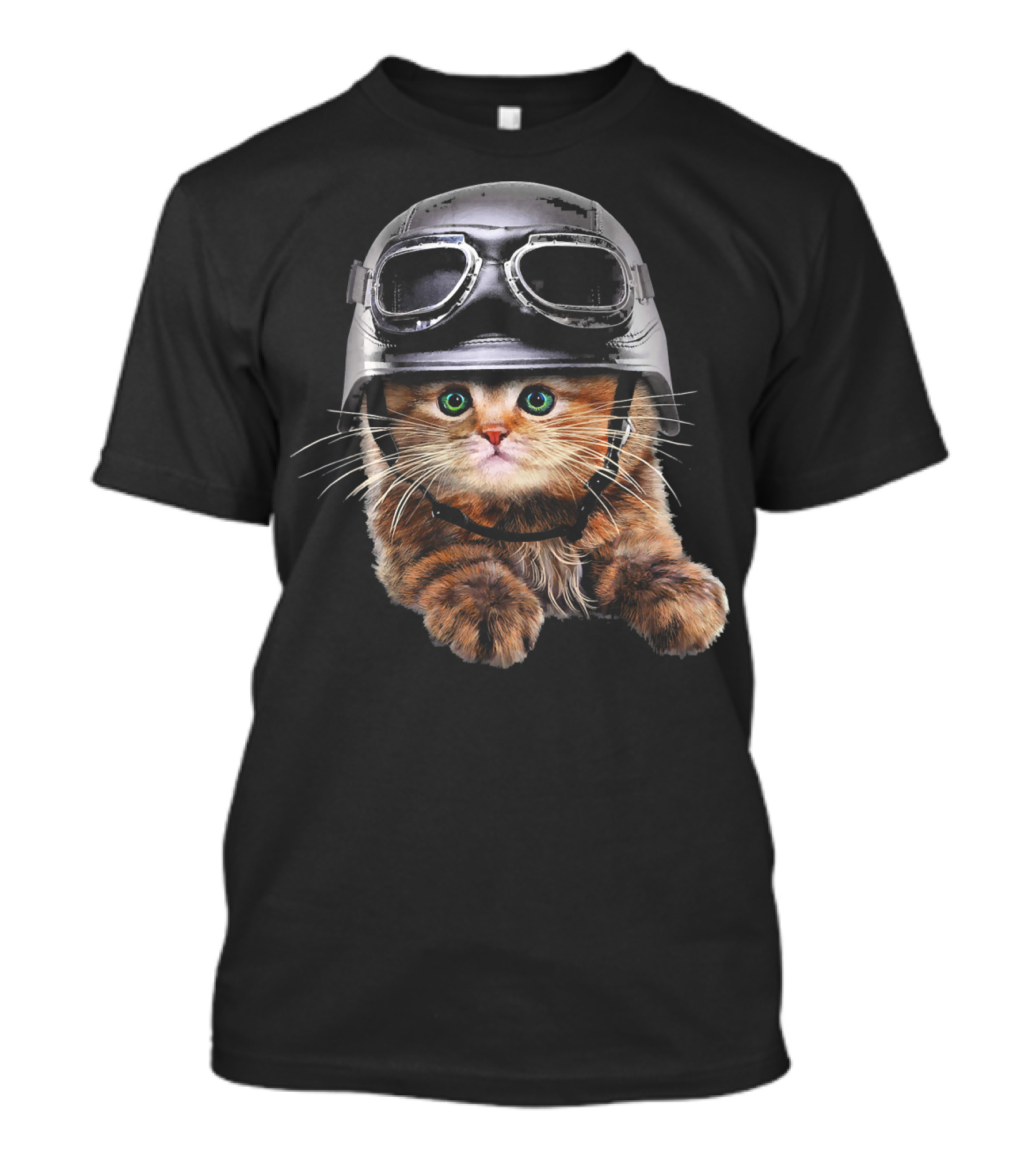 Brown Tabby Kitten Wearing Vintage Aviator Motorcycle Helmet T-Shirt